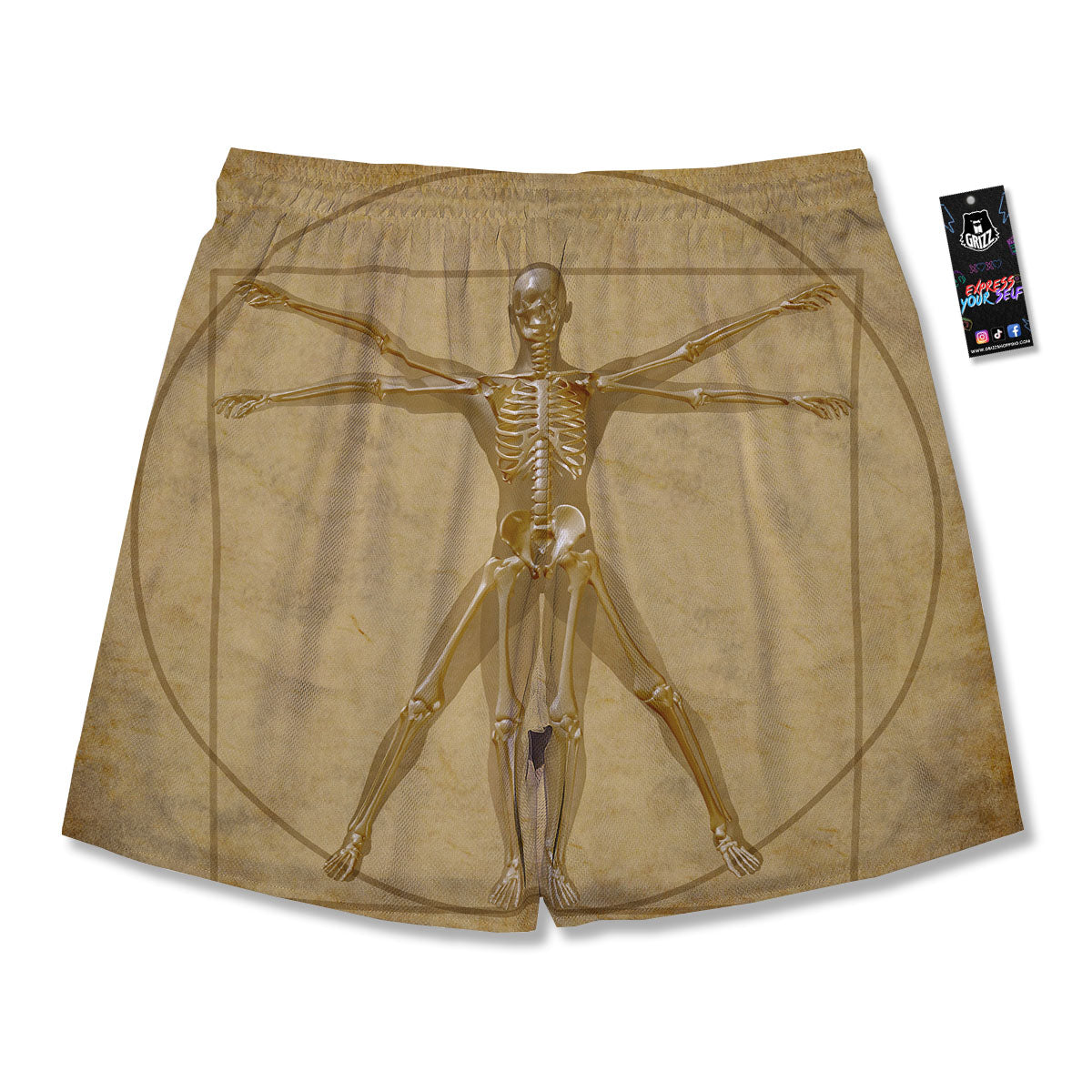 X-Ray Vitruvian Man Print Men's Running Shorts-grizzshop