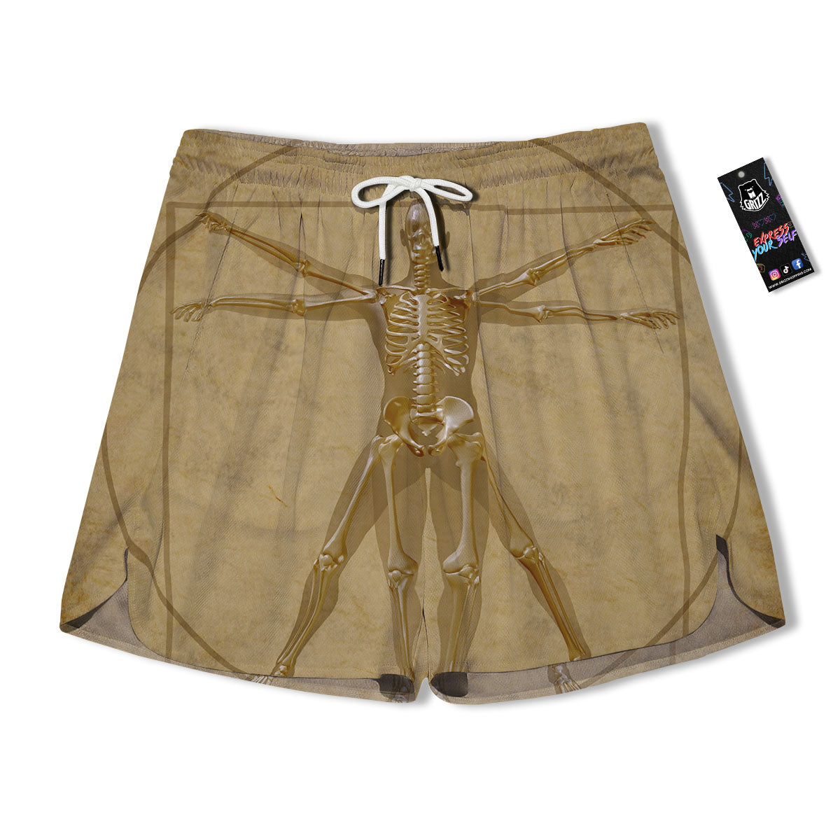 X-Ray Vitruvian Man Print Men's Running Shorts-grizzshop
