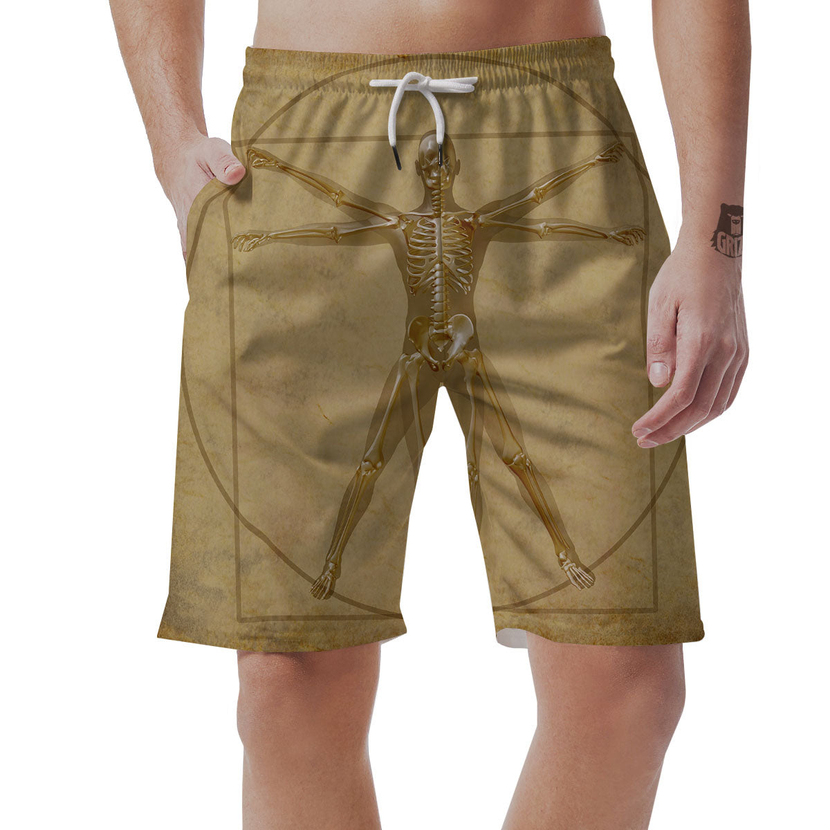 X-Ray Vitruvian Man Print Men's Shorts-grizzshop