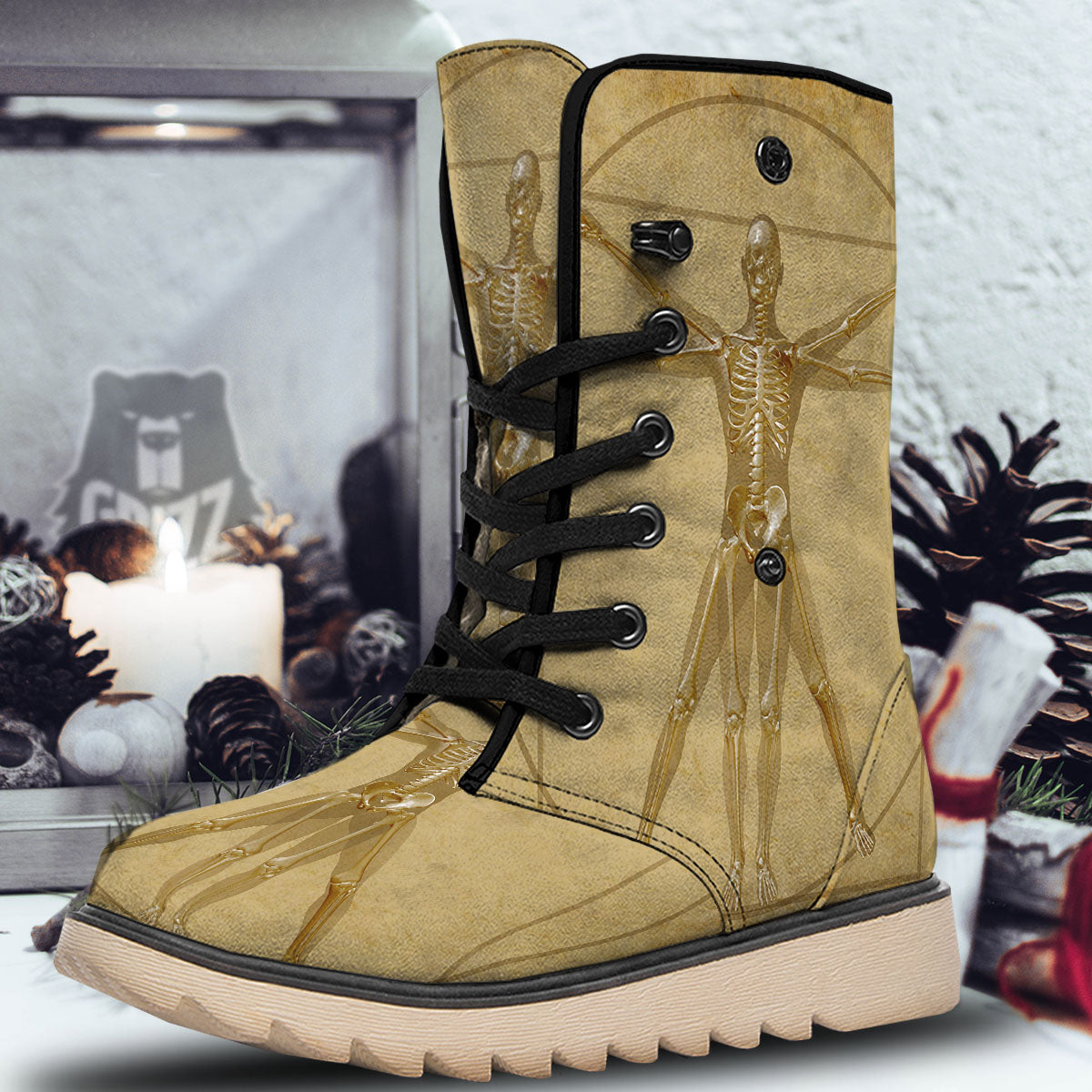 X-Ray Vitruvian Man Print Snow Boots-grizzshop