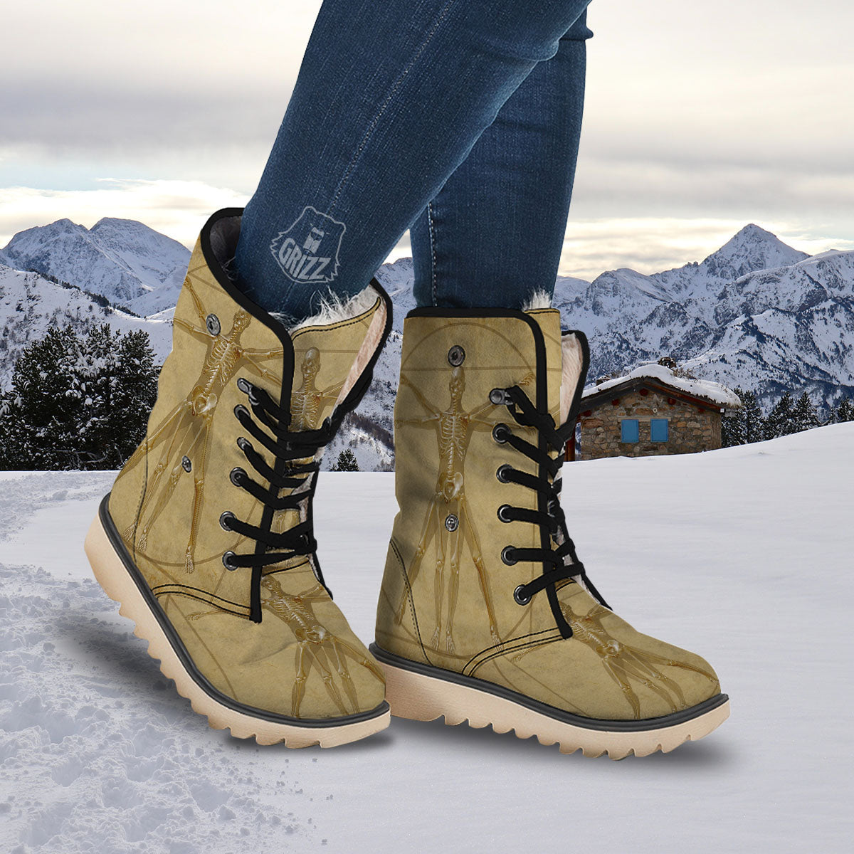 X-Ray Vitruvian Man Print Snow Boots-grizzshop