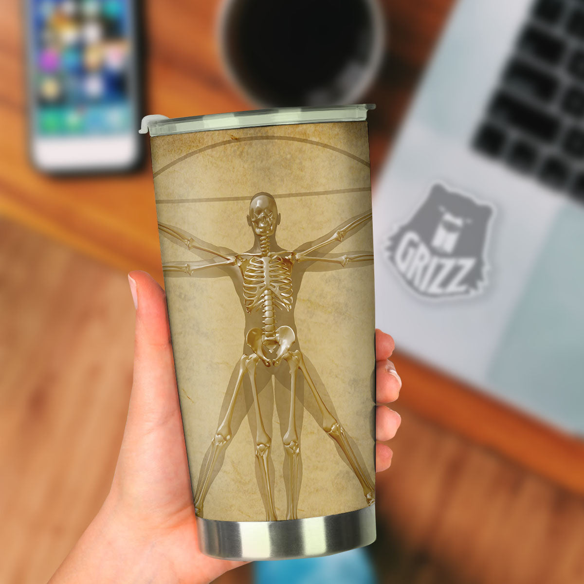 X-Ray Vitruvian Man Print Tumbler-grizzshop