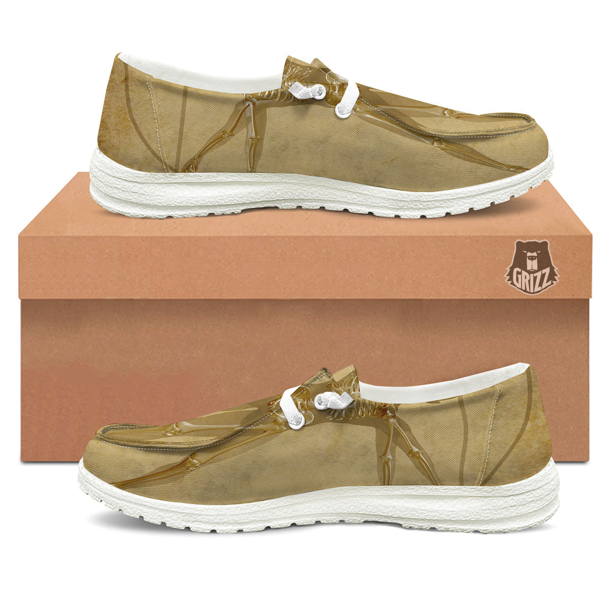 X-Ray Vitruvian Man Print White Loafers-grizzshop