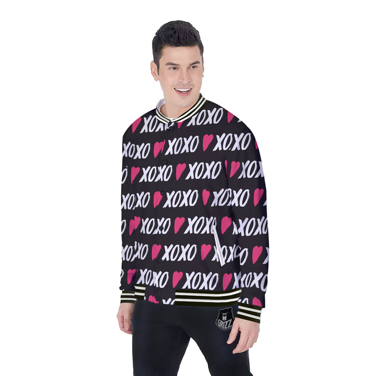 XOXO Valentine's Day Print Pattern Baseball Jacket-grizzshop