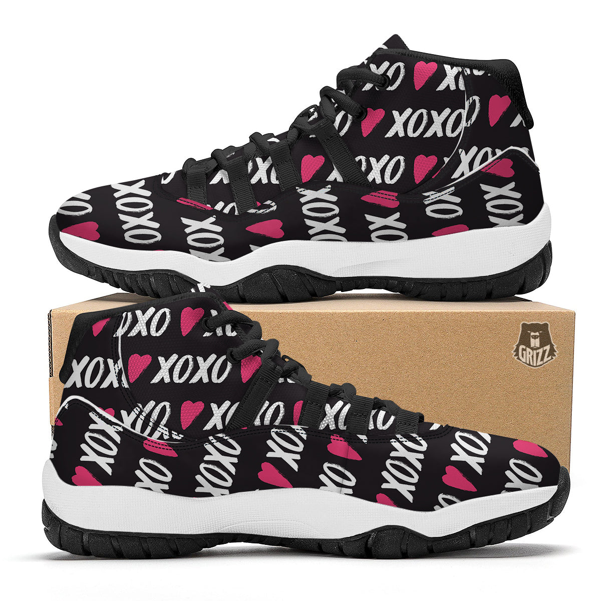 XOXO Valentine's Day Print Pattern Black Bball Shoes-grizzshop