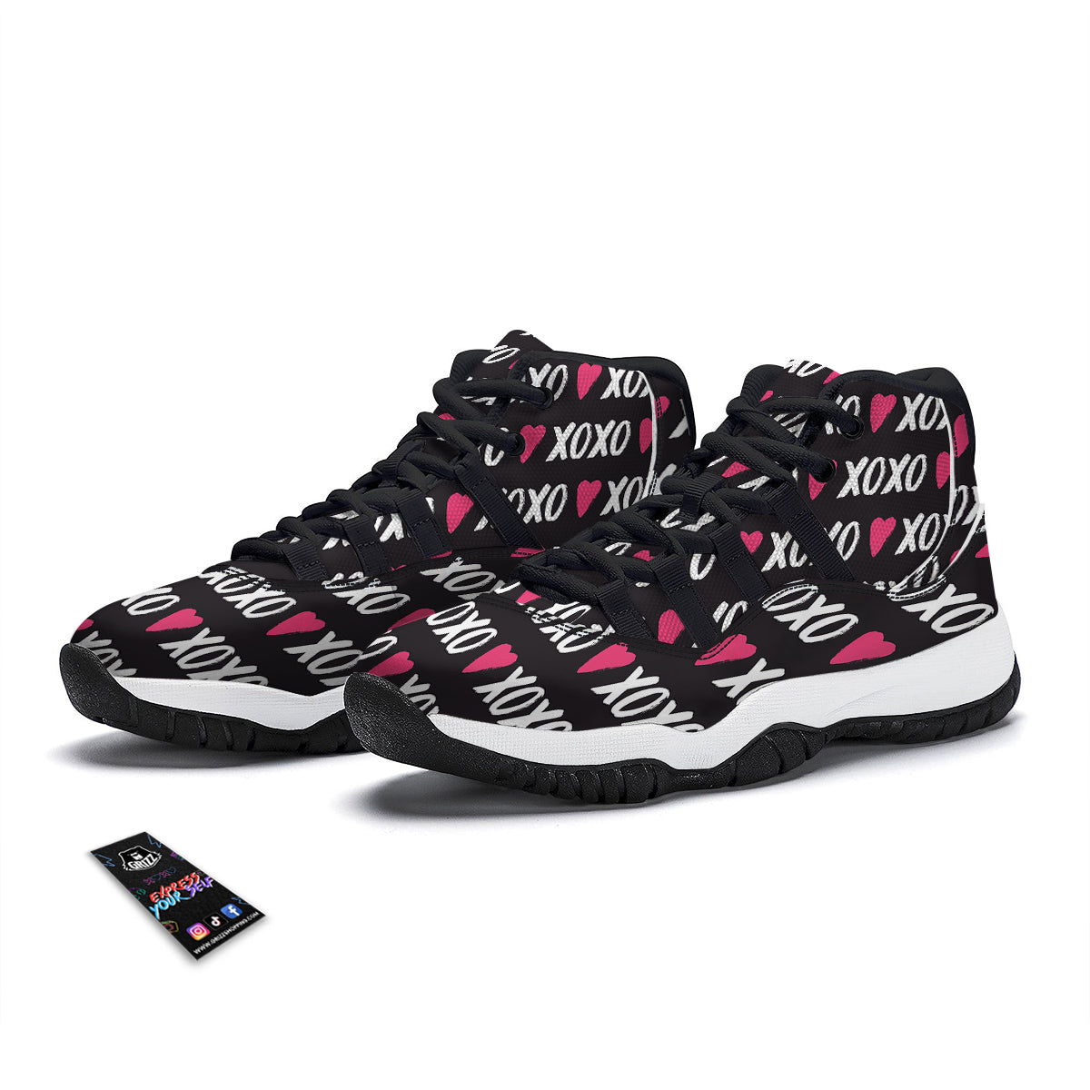 XOXO Valentine's Day Print Pattern Black Bball Shoes-grizzshop