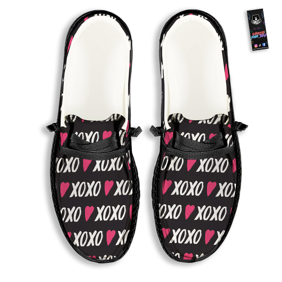 XOXO Valentine's Day Print Pattern Black Loafers-grizzshop