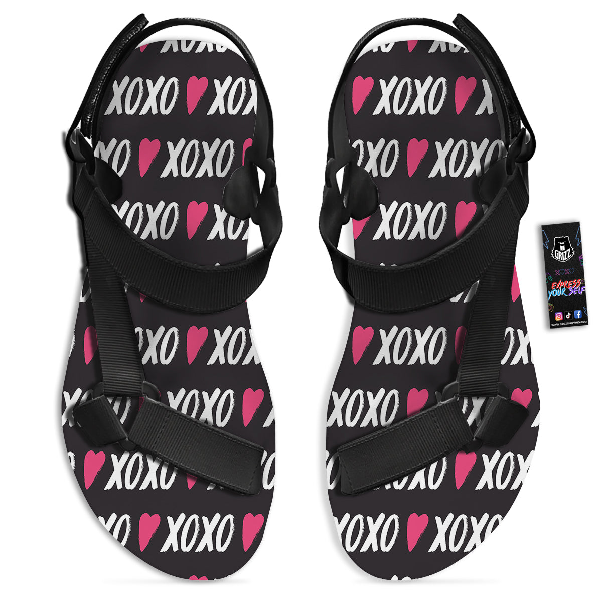 XOXO Valentine's Day Print Pattern Black Open Toe Sandals-grizzshop