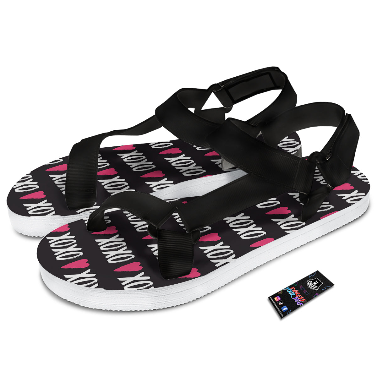 XOXO Valentine's Day Print Pattern Black Open Toe Sandals-grizzshop