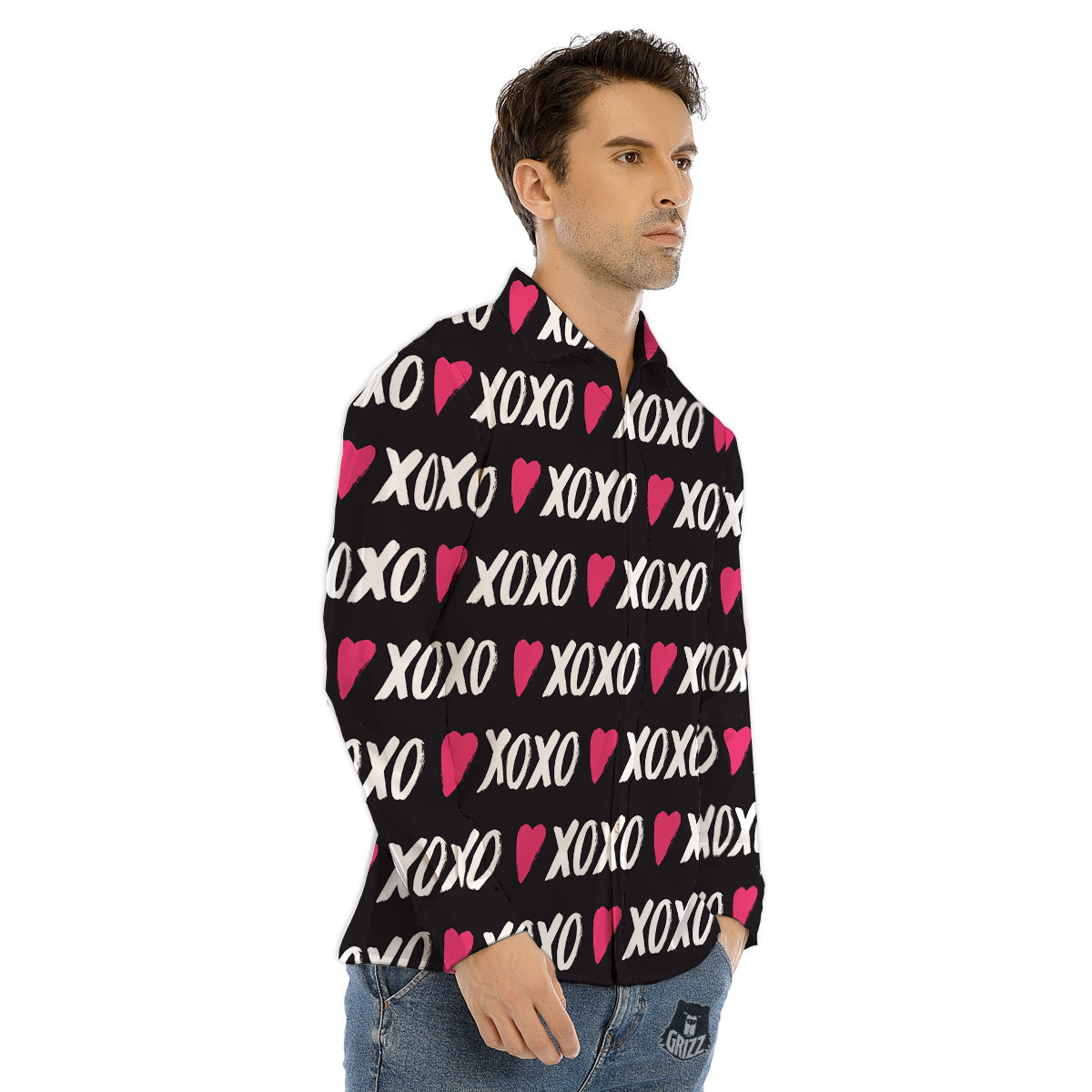 XOXO Valentine's Day Print Pattern Men's Dress Shirts-grizzshop