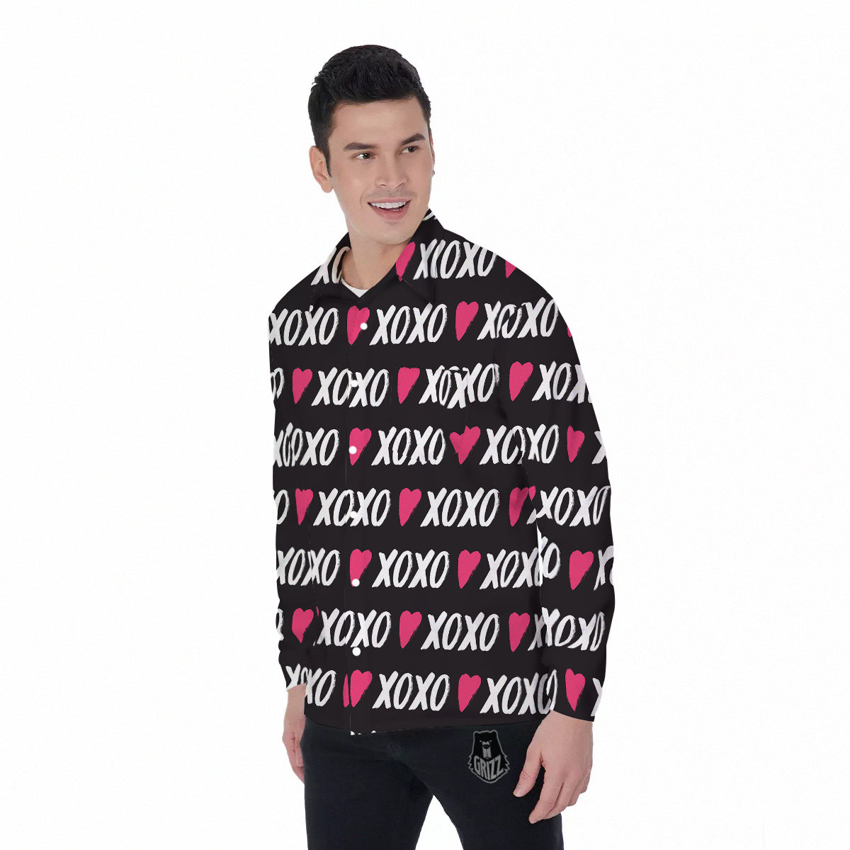 XOXO Valentine's Day Print Pattern Men's Long Sleeve Shirts-grizzshop