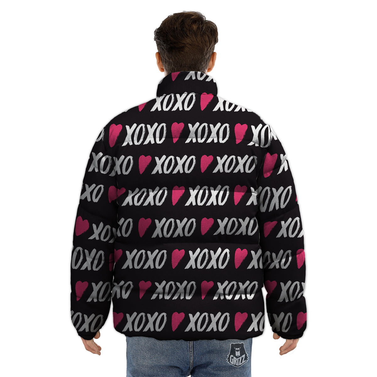 XOXO Valentine's Day Print Pattern Puffer Jacket-grizzshop