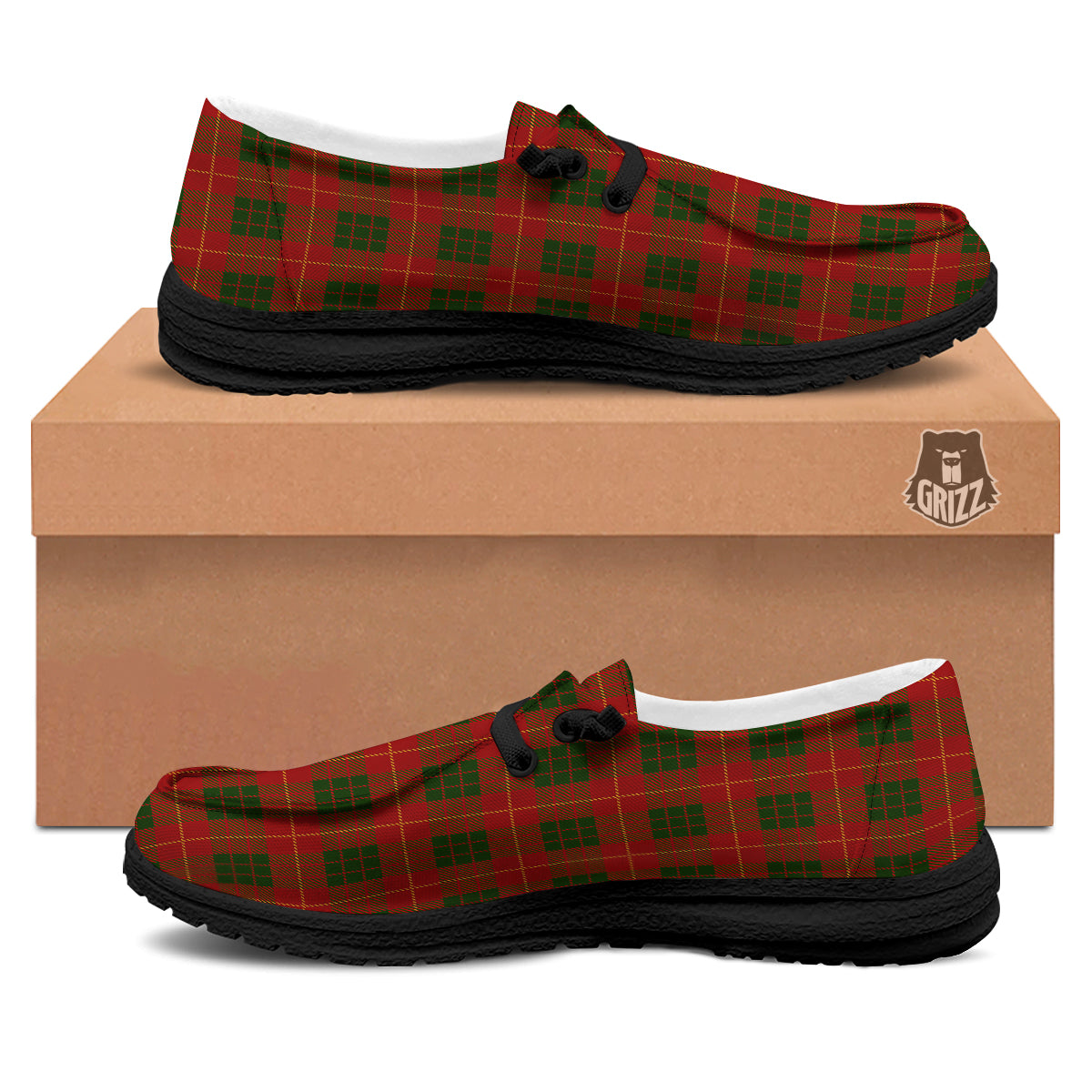 Xmas Plaid Print Pattern Black Loafers-grizzshop