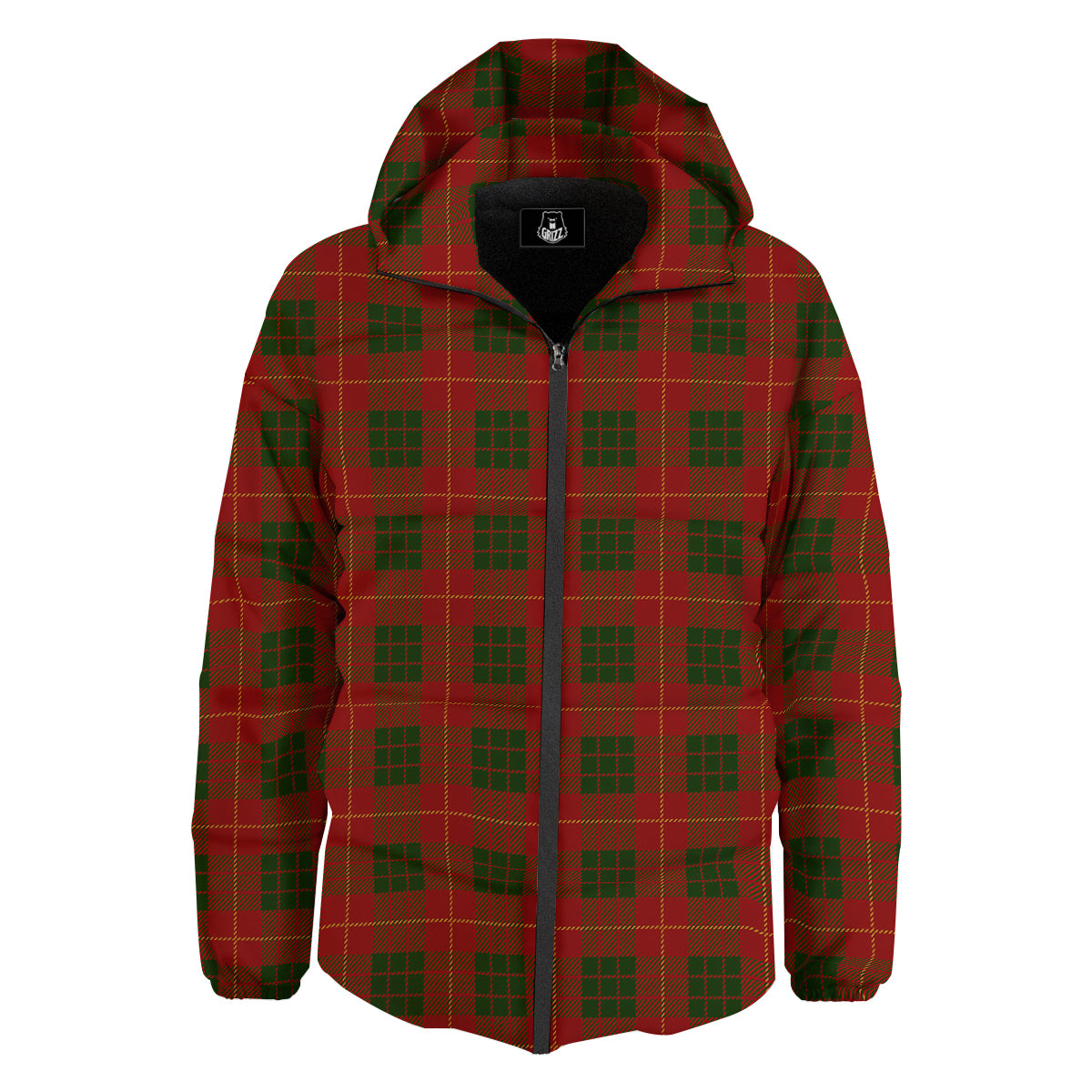 Xmas Plaid Print Pattern Down Jacket-grizzshop