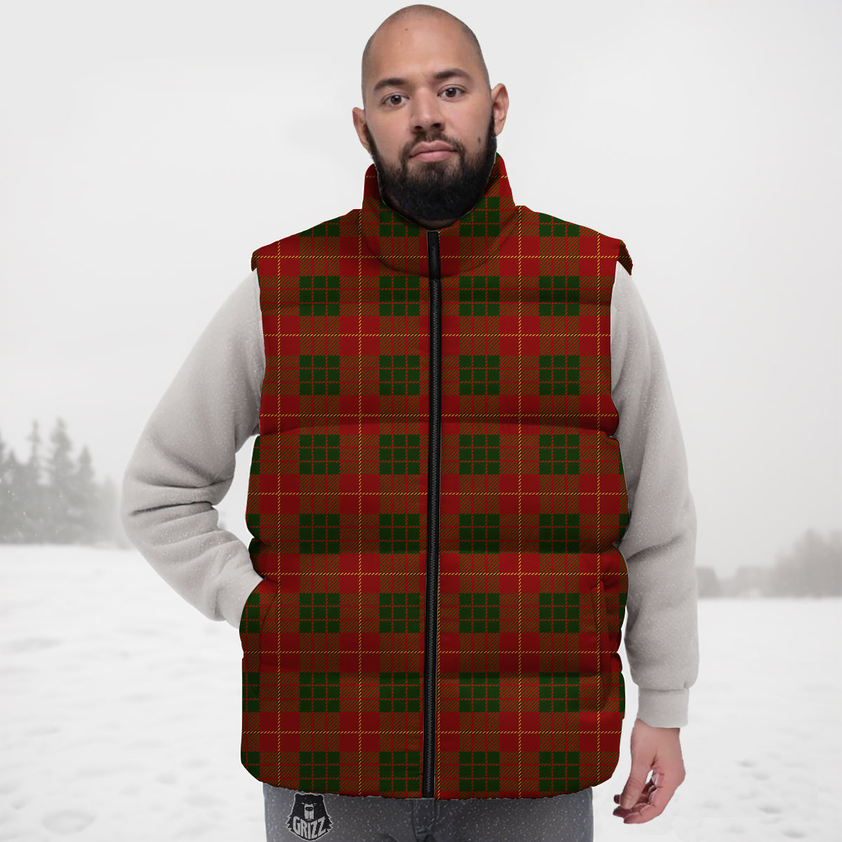 Xmas Plaid Print Pattern Down Vest-grizzshop