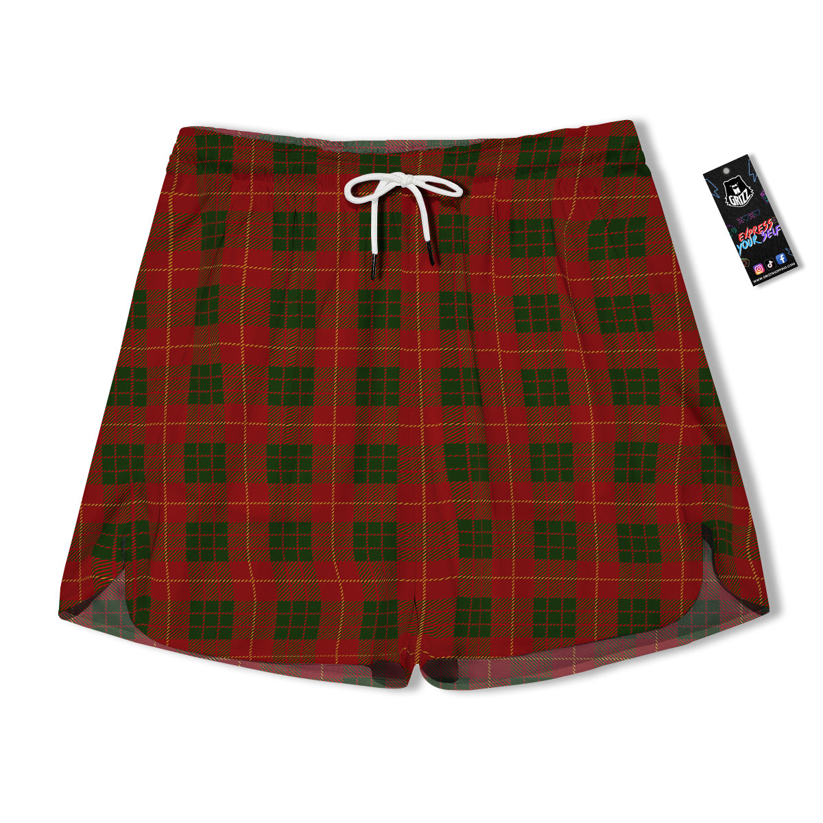 Xmas Plaid Print Pattern Men's Running Shorts-grizzshop