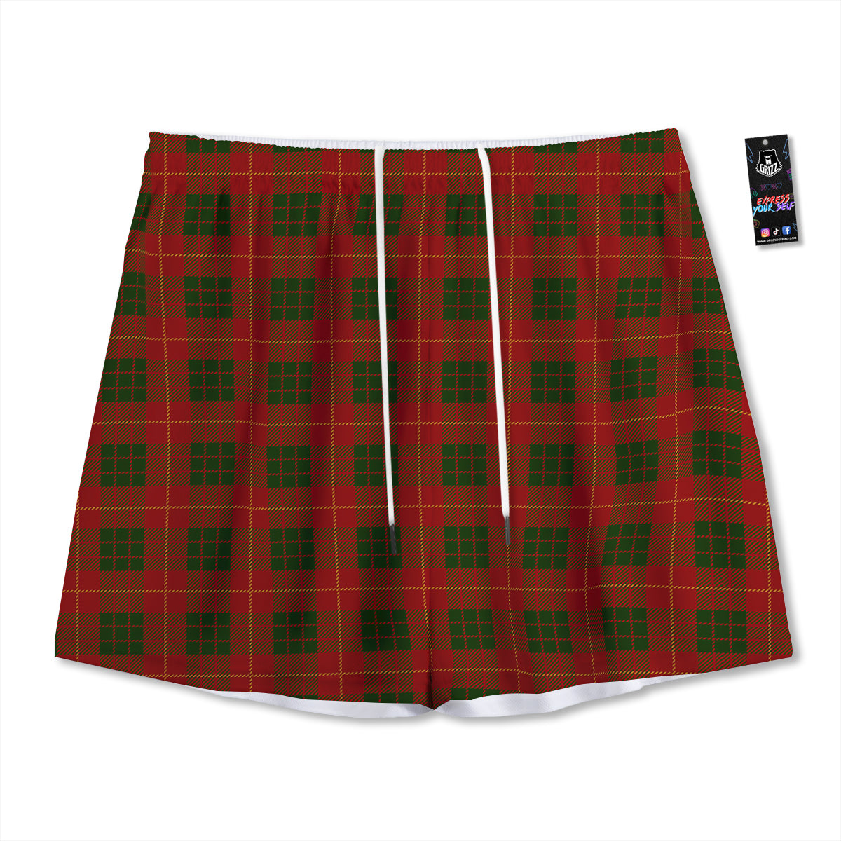 Xmas Plaid Print Pattern Mesh Shorts-grizzshop
