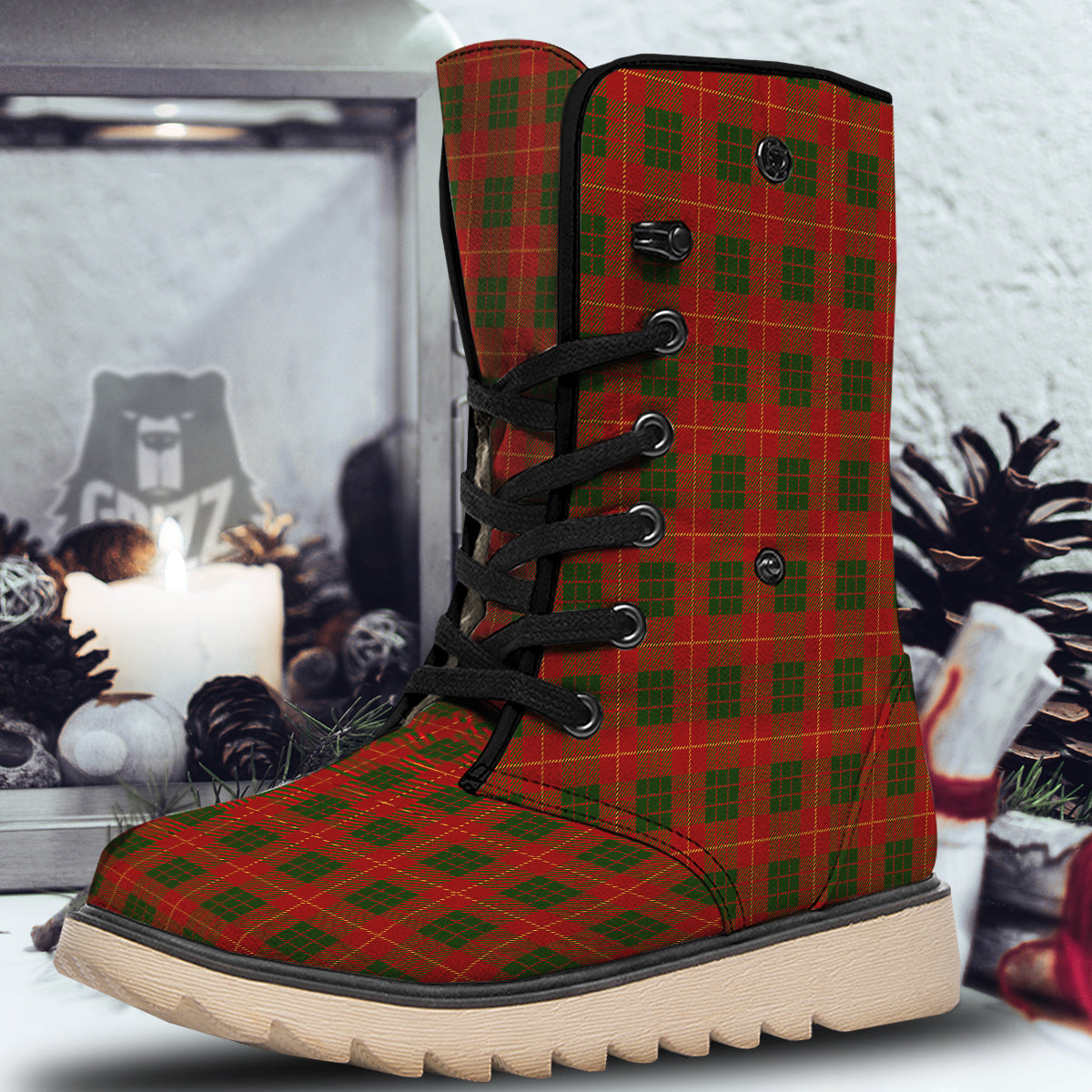 Xmas Plaid Print Pattern Snow Boots-grizzshop
