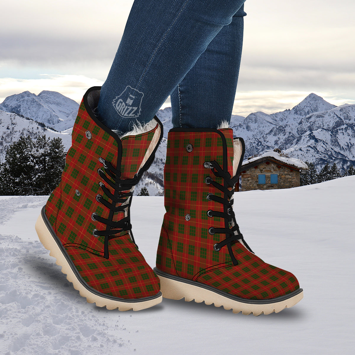 Xmas Plaid Print Pattern Snow Boots-grizzshop