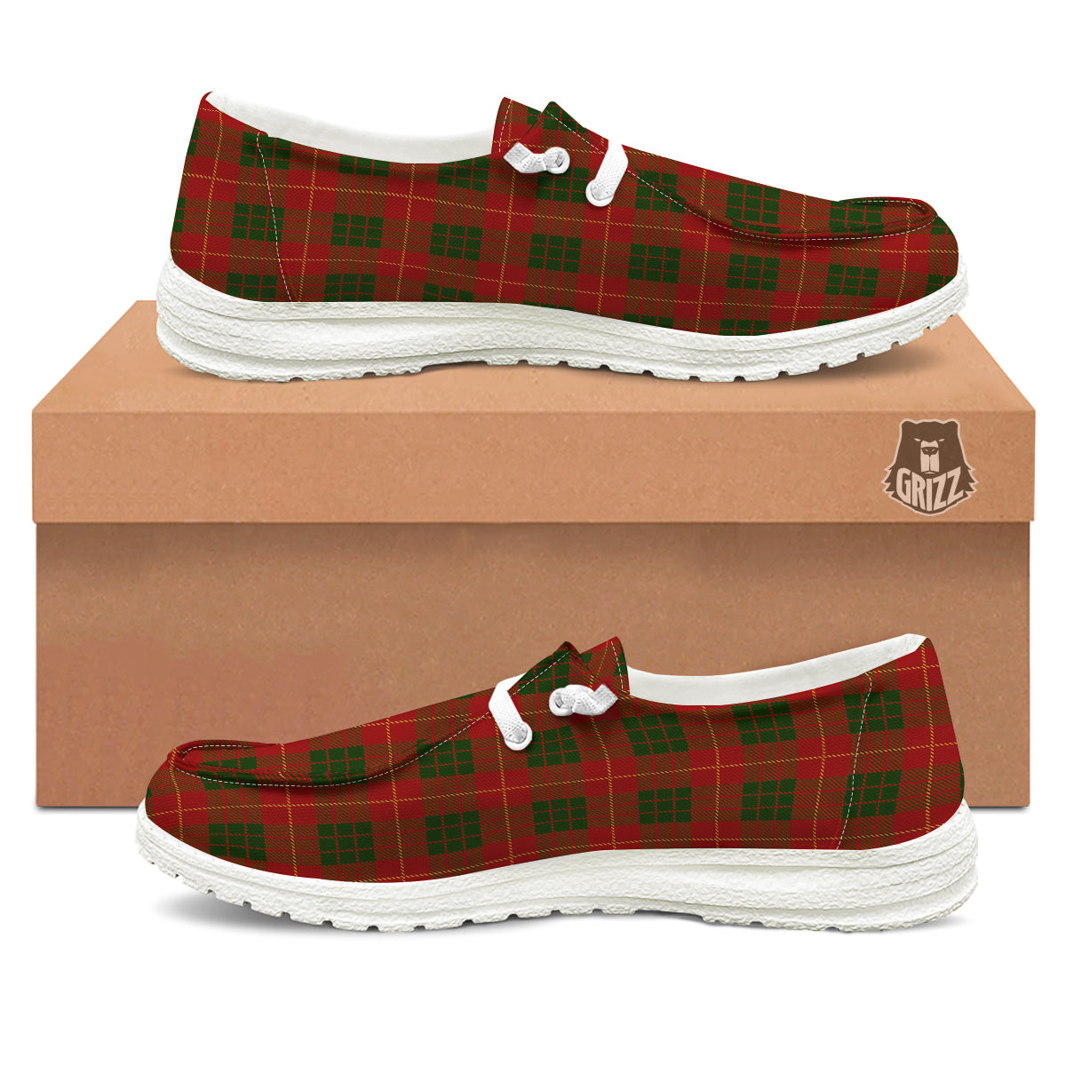 Xmas Plaid Print Pattern White Loafers-grizzshop