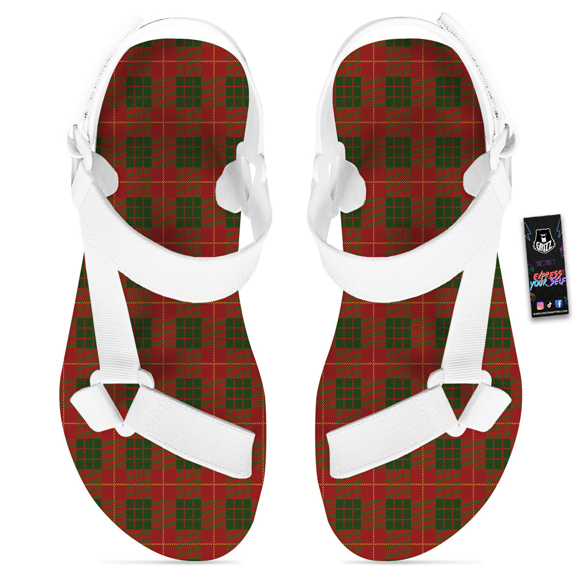 Xmas Plaid Print Pattern White Open Toe Sandals-grizzshop