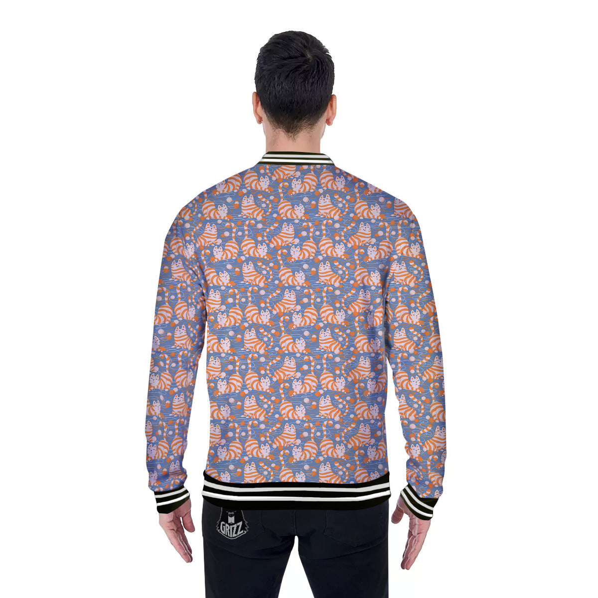 Yarn Ball And Cat Print Pattern Baseball Jacket-grizzshop