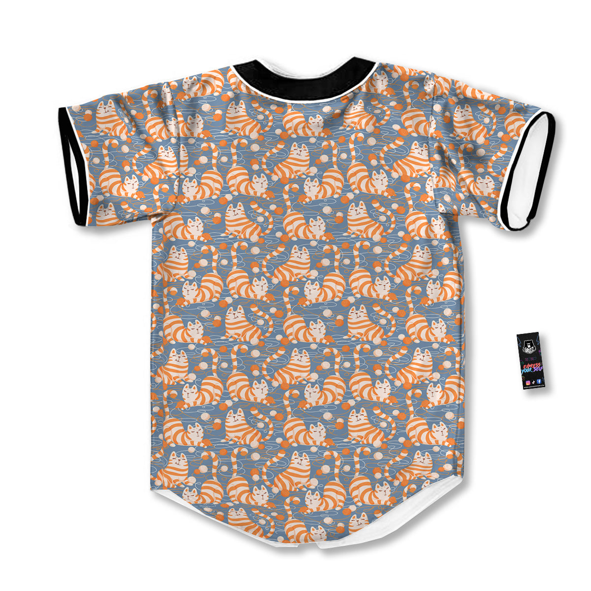 Yarn Ball And Cat Print Pattern Baseball Jersey-grizzshop