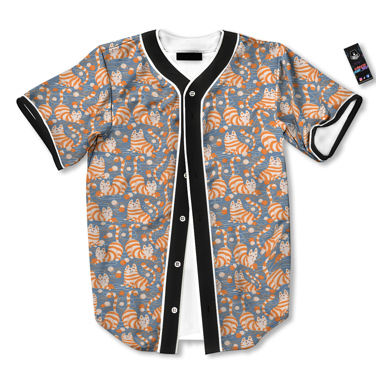 Yarn Ball And Cat Print Pattern Baseball Jersey-grizzshop