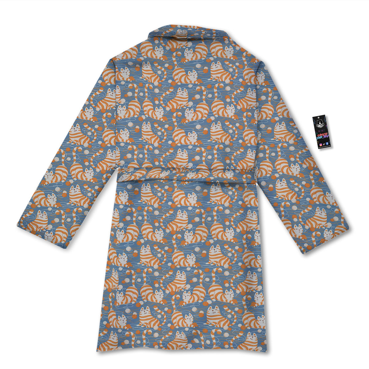 Yarn Ball And Cat Print Pattern Bathrobe-grizzshop