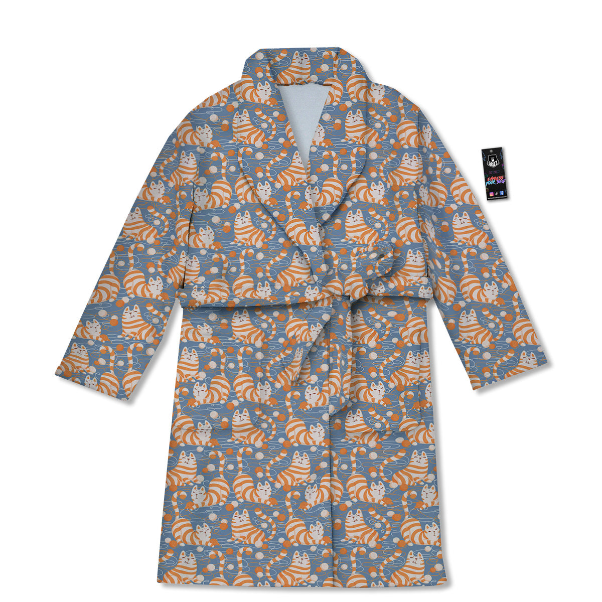 Yarn Ball And Cat Print Pattern Bathrobe-grizzshop