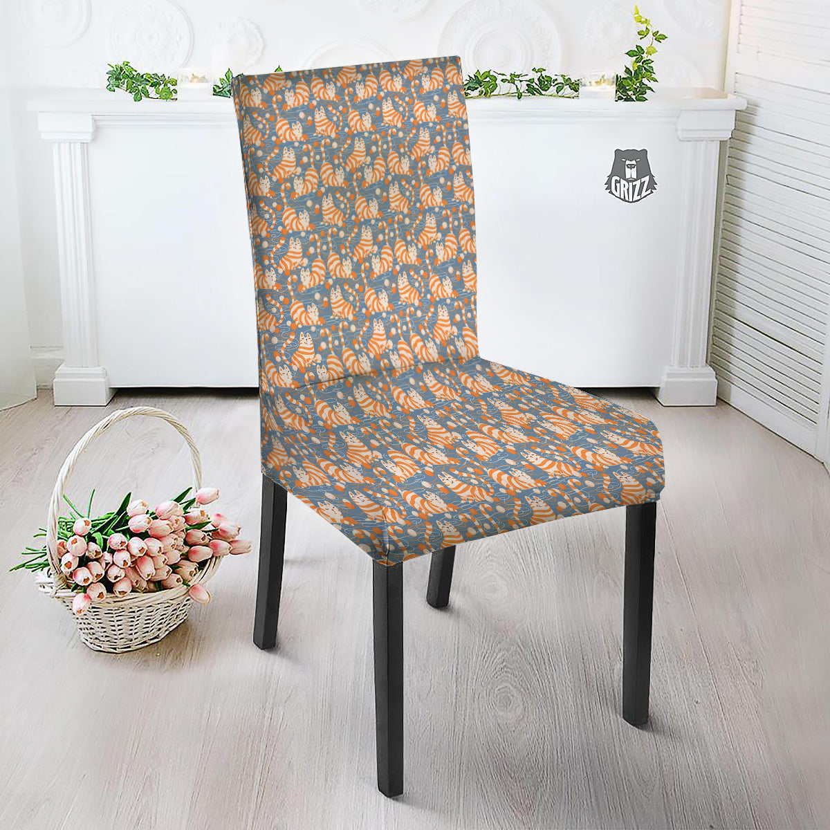 Yarn Ball And Cat Print Pattern Dining Chair Slipcover-grizzshop