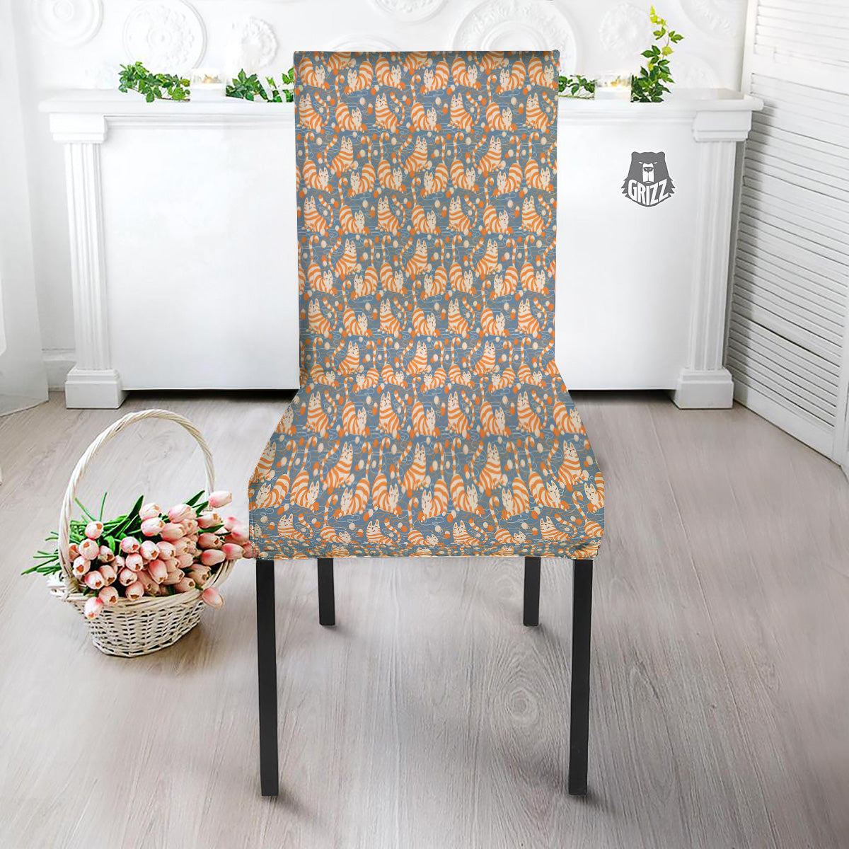 Yarn Ball And Cat Print Pattern Dining Chair Slipcover-grizzshop