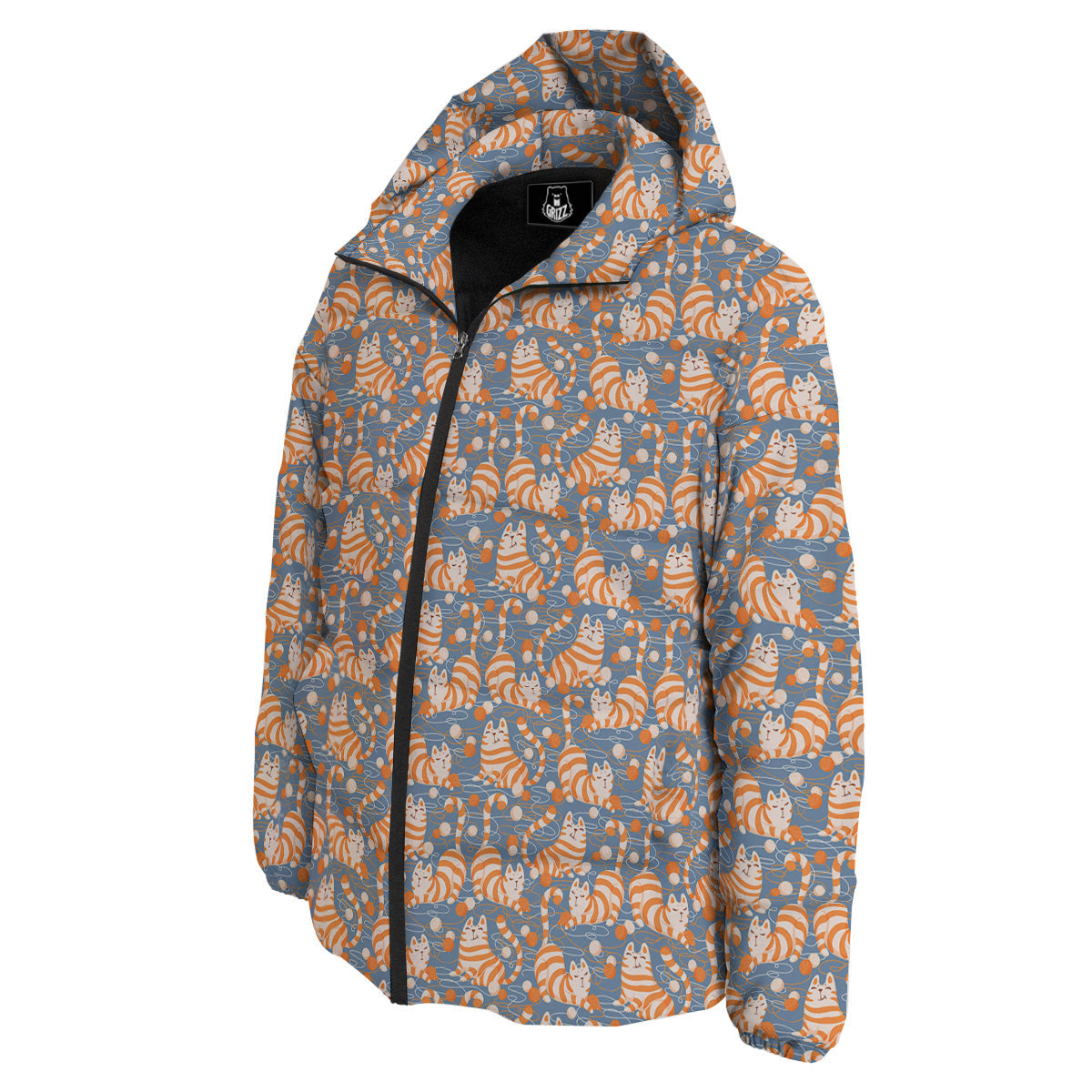 Yarn Ball And Cat Print Pattern Down Jacket-grizzshop
