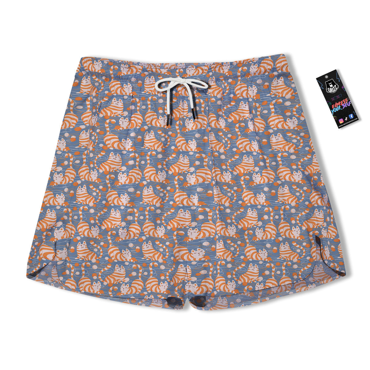 Yarn Ball And Cat Print Pattern Men's Running Shorts-grizzshop