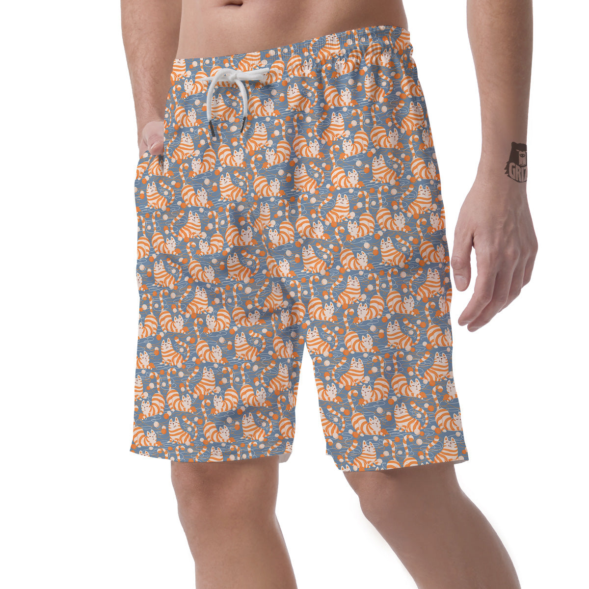 Yarn Ball And Cat Print Pattern Men's Shorts-grizzshop