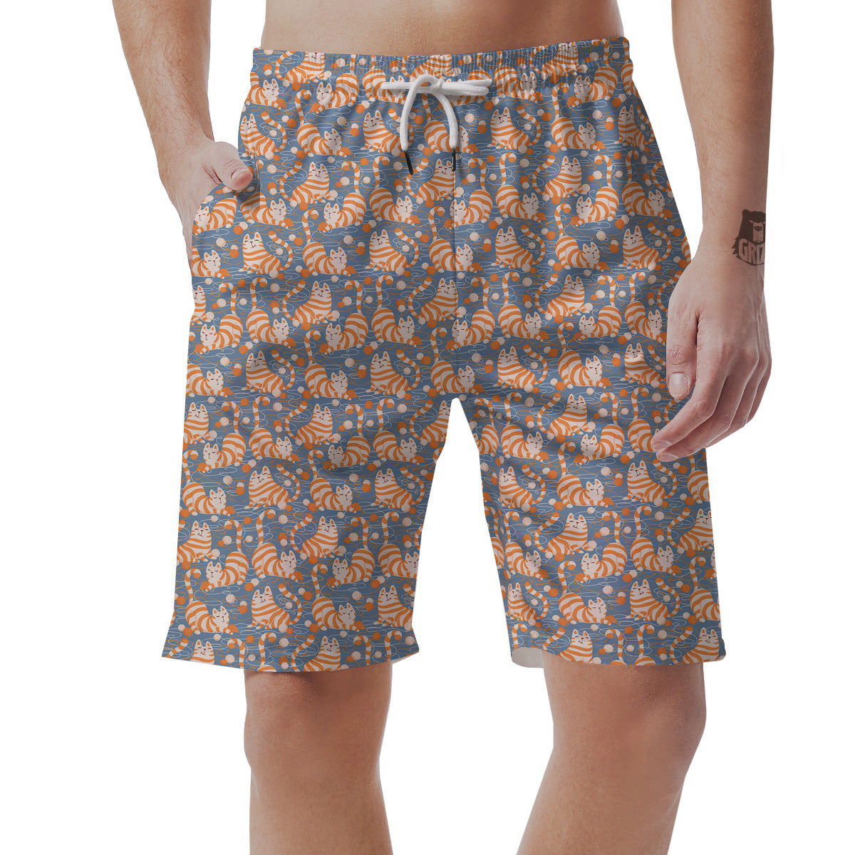 Yarn Ball And Cat Print Pattern Men's Shorts-grizzshop