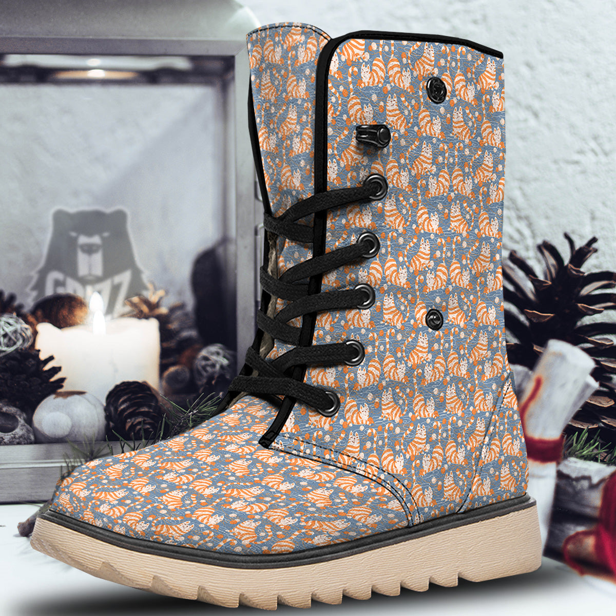 Yarn Ball And Cat Print Pattern Snow Boots-grizzshop