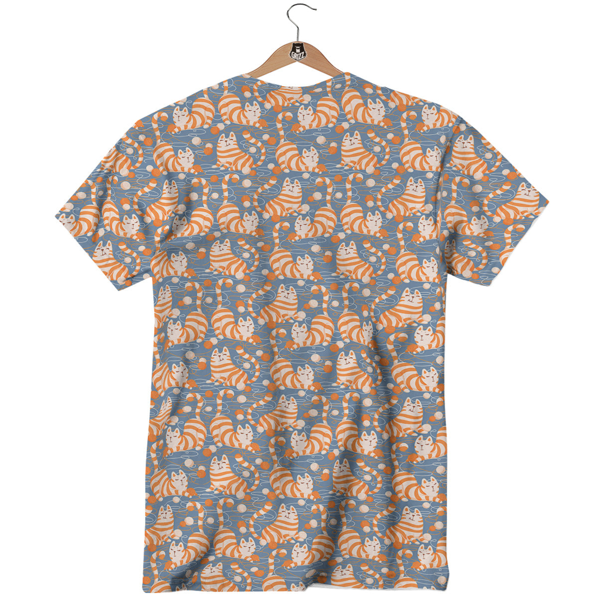 Yarn Ball And Cat Print Pattern T-Shirt-grizzshop