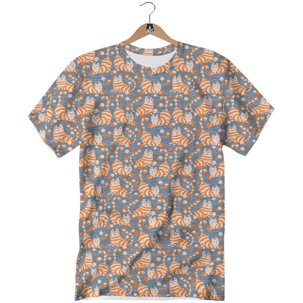 Yarn Ball And Cat Print Pattern T-Shirt-grizzshop