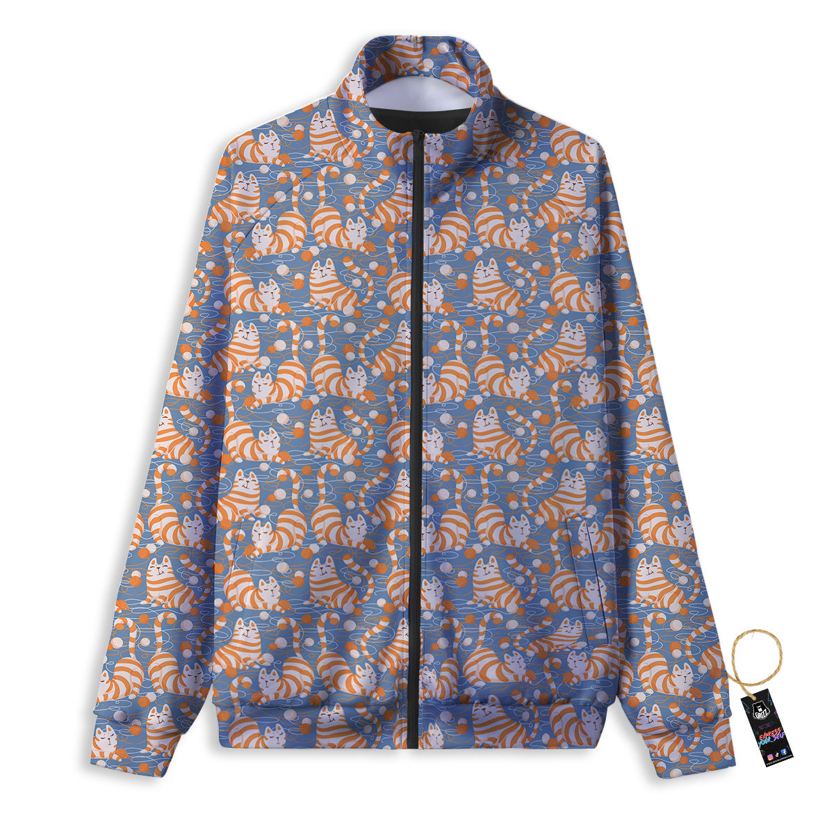 Yarn Ball And Cat Print Pattern Track Jacket-grizzshop
