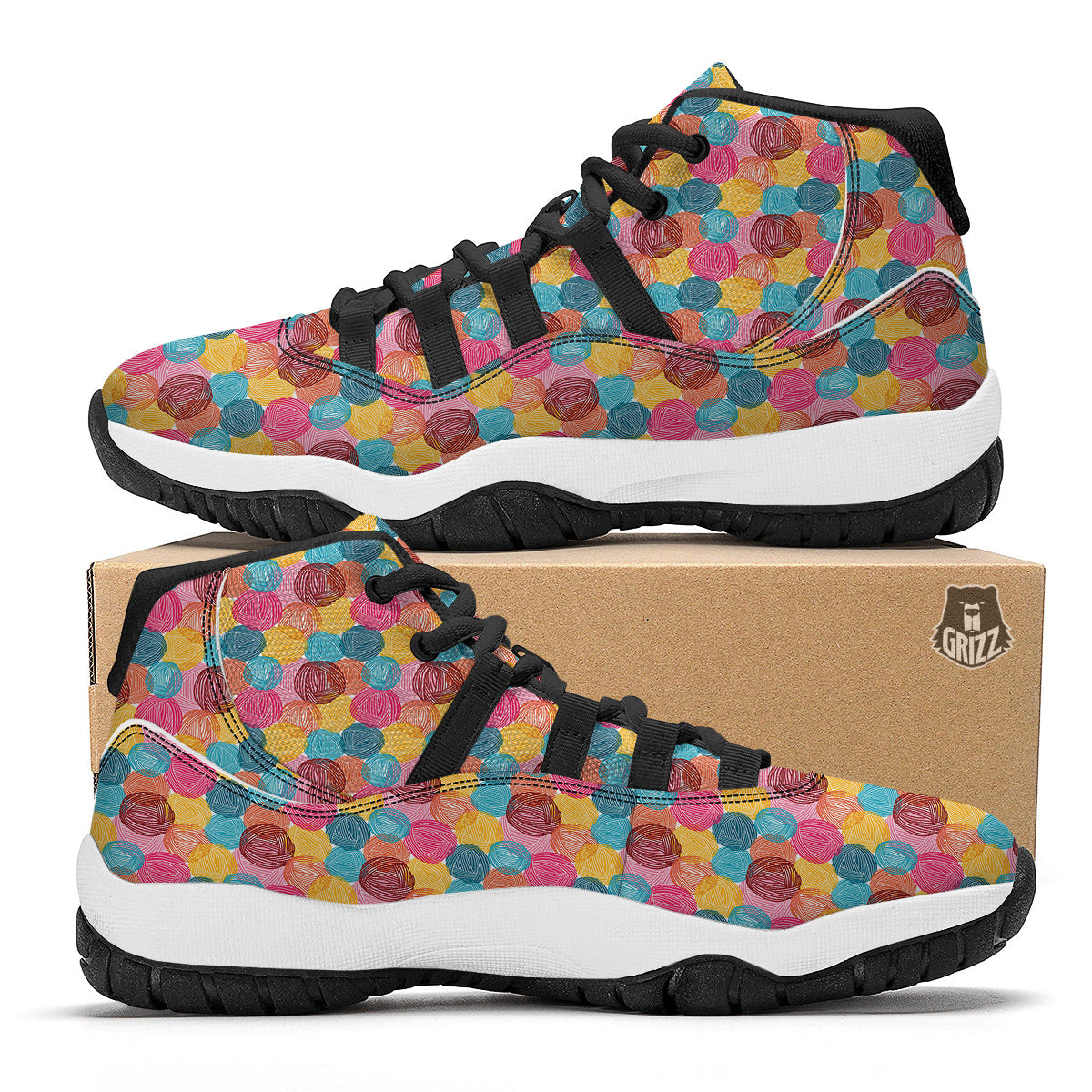 Yarn Balls Colorful Print Black Bball Shoes-grizzshop