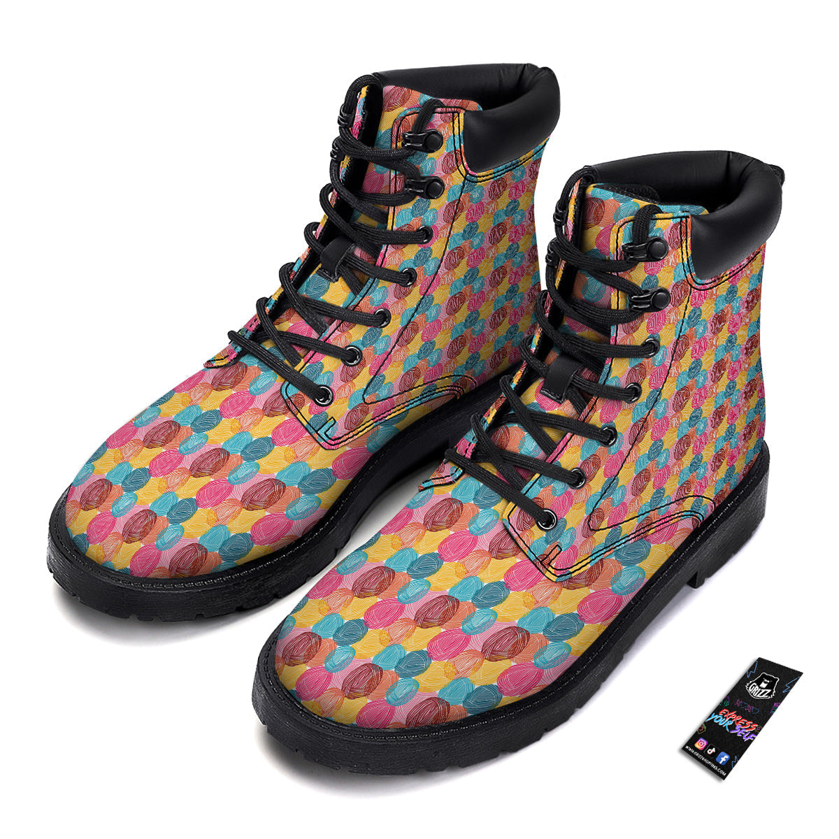Yarn Balls Colorful Print Boots-grizzshop