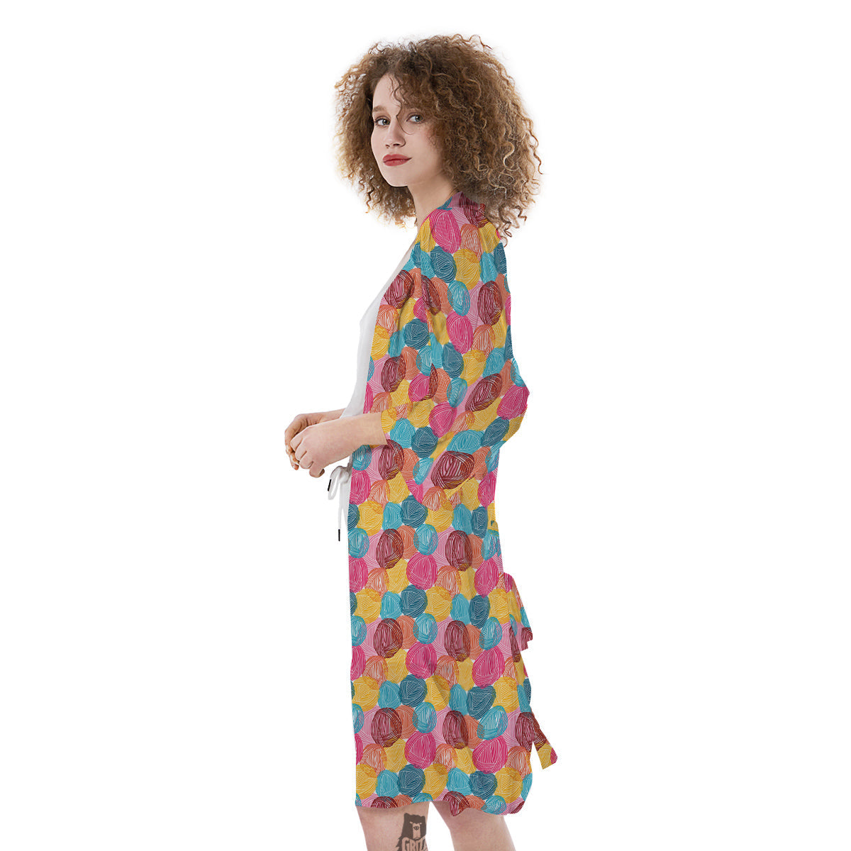 Yarn Balls Colorful Print Kimono-grizzshop