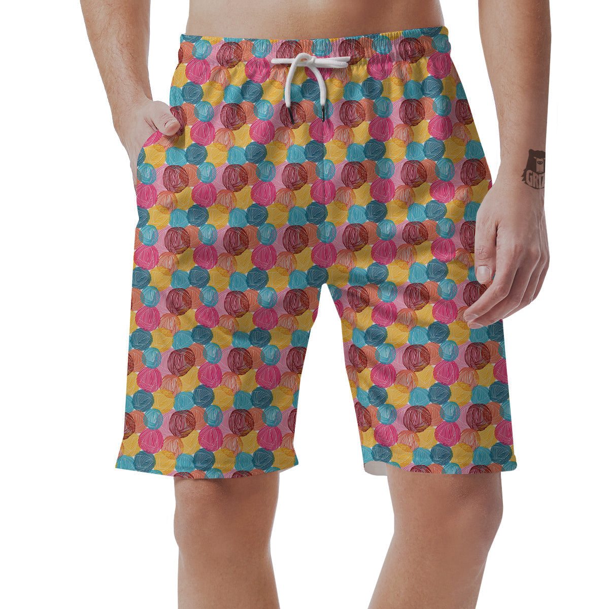 Yarn Balls Colorful Print Men's Shorts-grizzshop