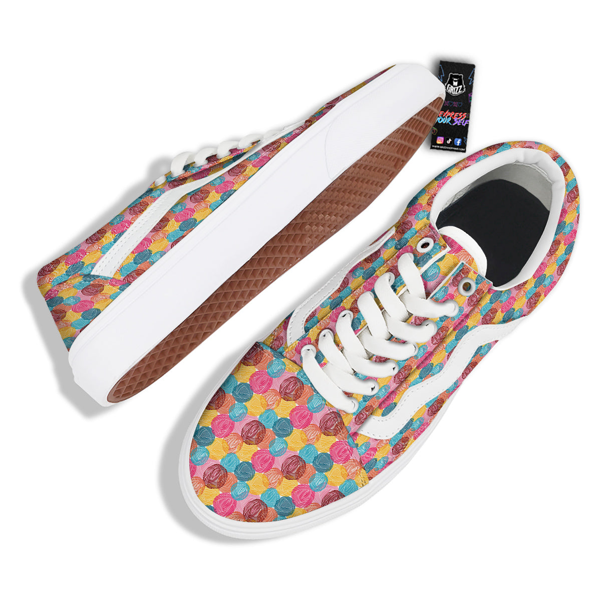 Yarn Balls Colorful Print Skate Shoes-grizzshop