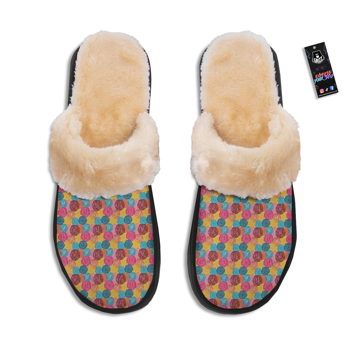 Yarn Balls Colorful Print Slippers-grizzshop