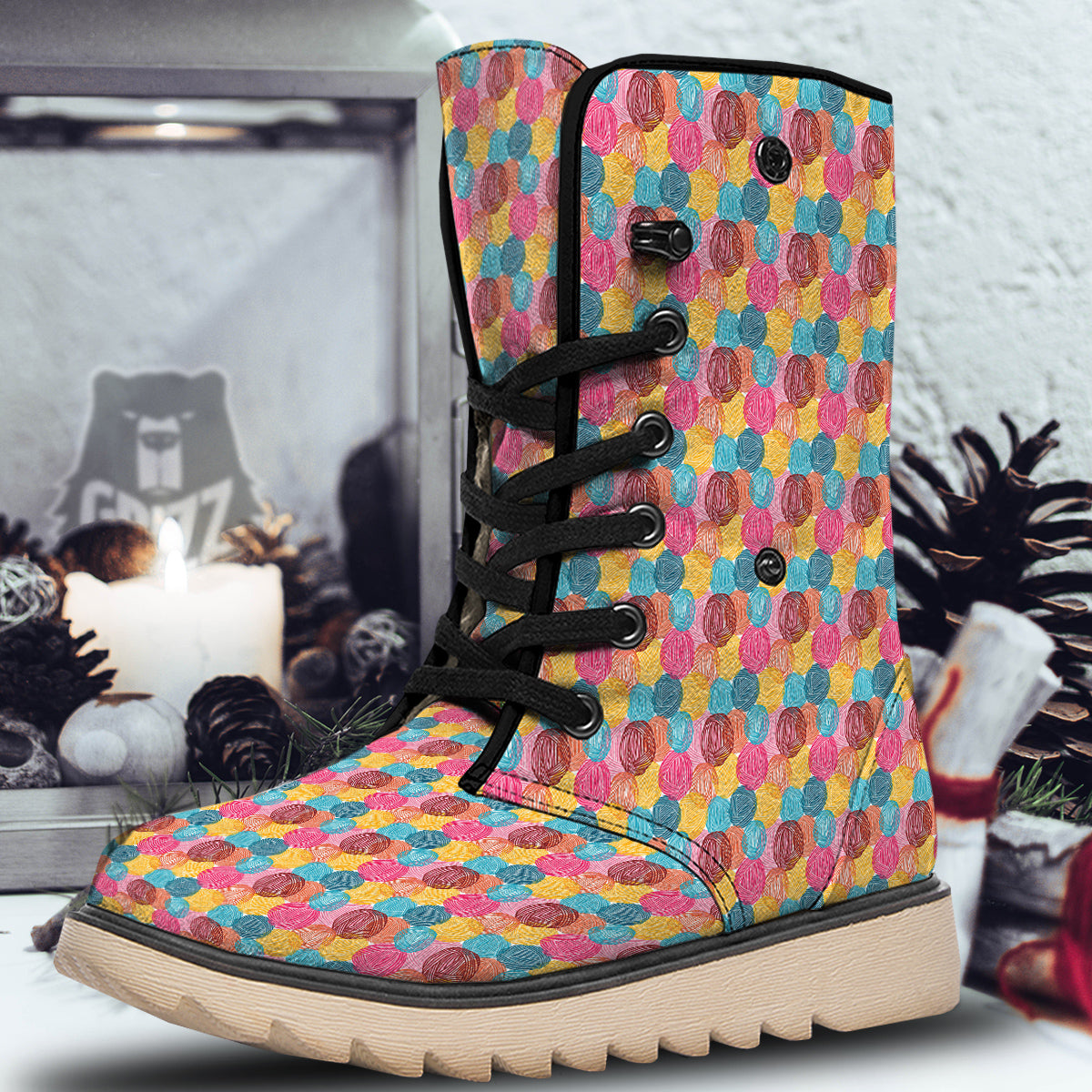Yarn Balls Colorful Print Snow Boots-grizzshop