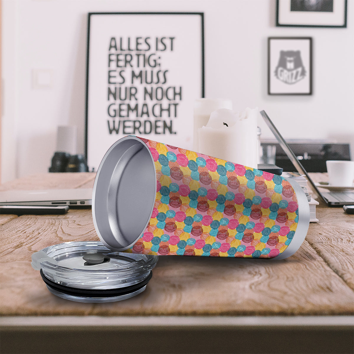 Yarn Balls Colorful Print Tumbler-grizzshop