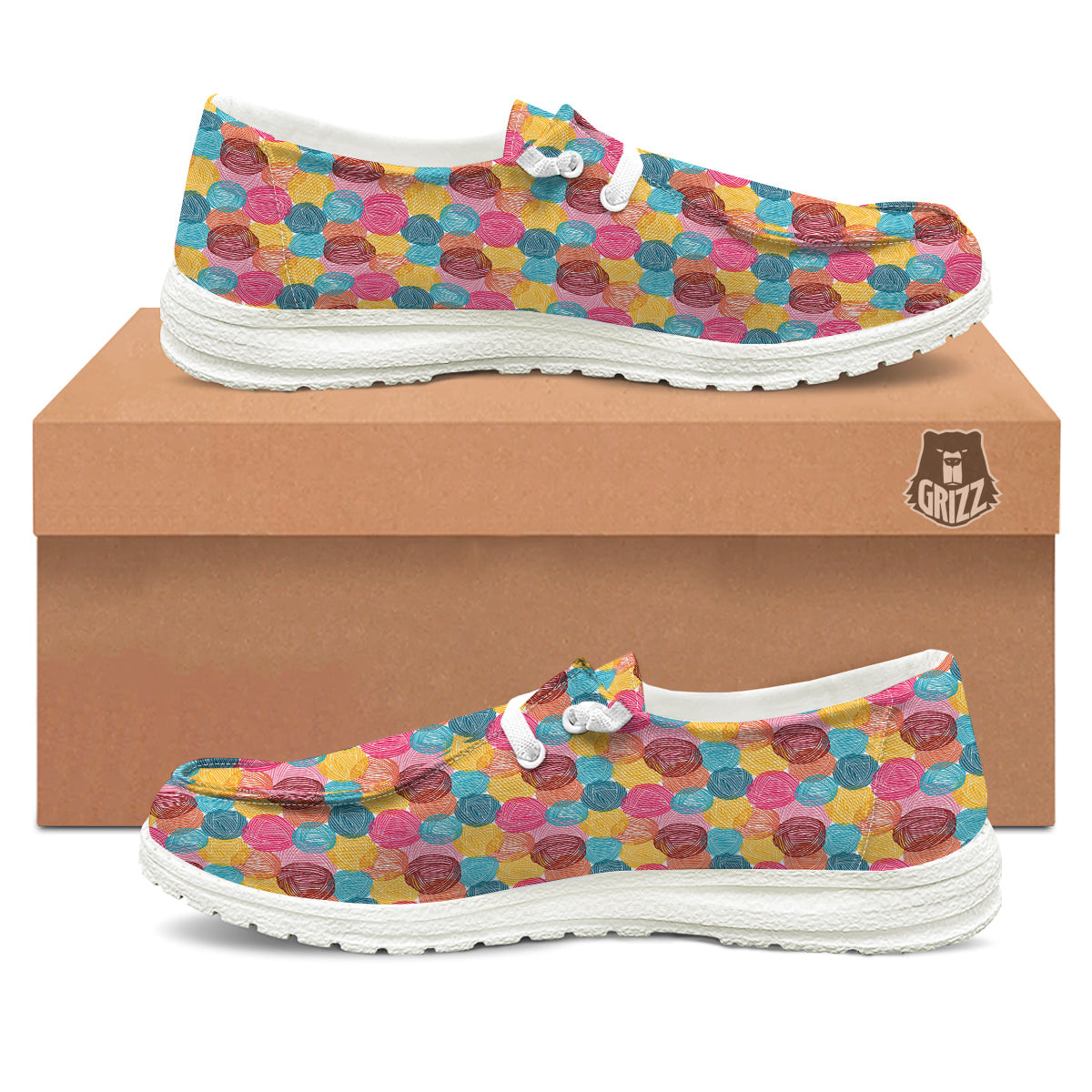 Yarn Balls Colorful Print White Loafers-grizzshop