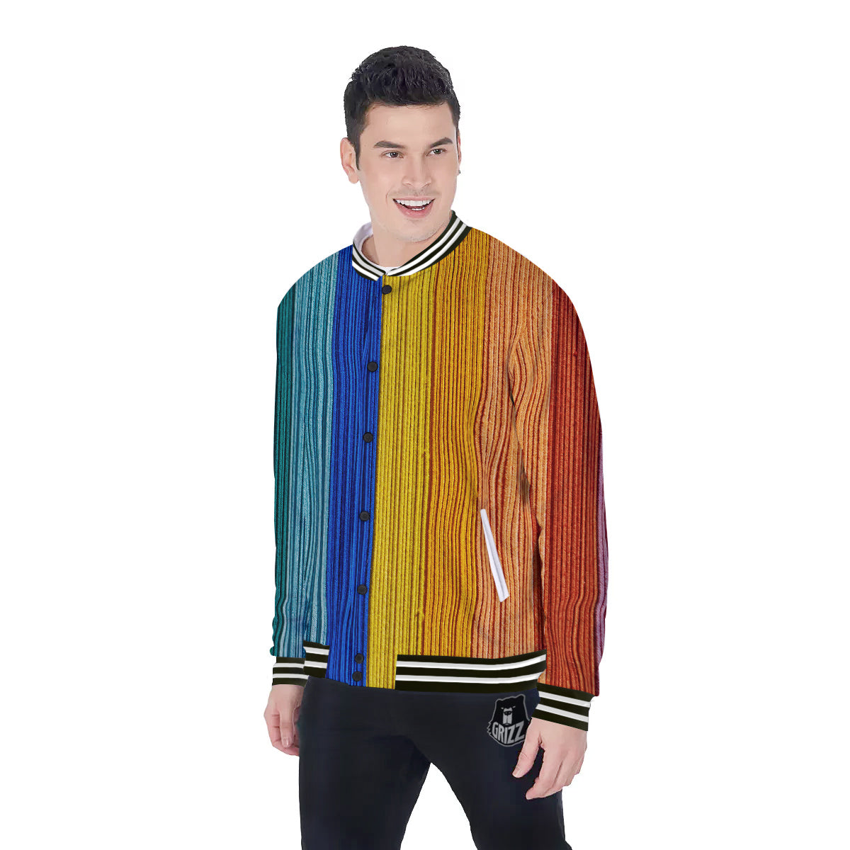 Yarn Colorful Print Baseball Jacket-grizzshop